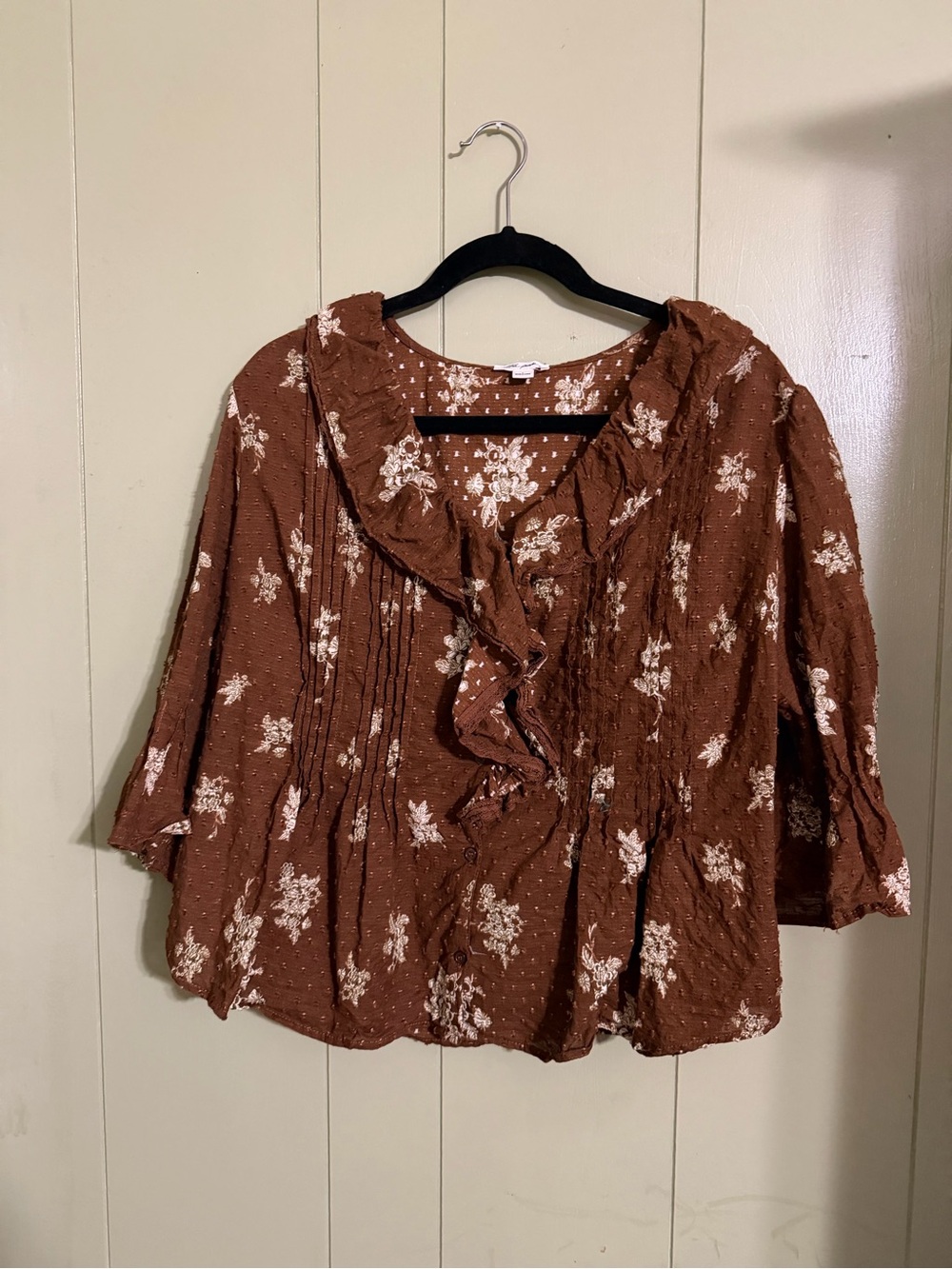 Ultra Pink Brown Floral Ruffle Blouse